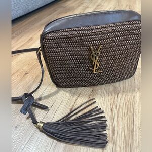 Saint Laurent Medium Lou Raffia & Leather Camera Bag